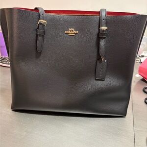 Coach Black Leather Tote with Red Interior (Mollie Tote)